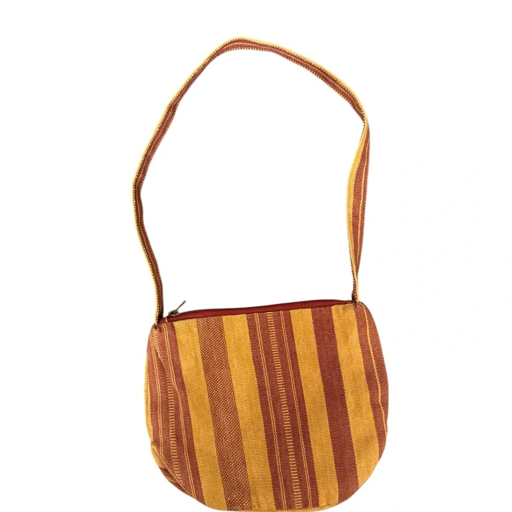 Boho Striped Shoulder Bag in Tan and‎ Brick Red